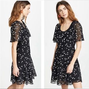 Rebecca Taylor Alessandra Black and White Floral Embroidered Silk Cotton Dress